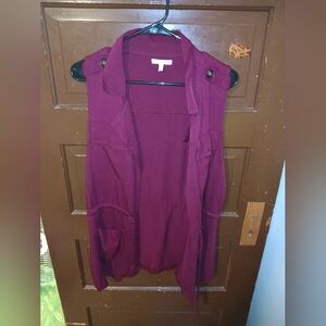 Maurices Womens Burgundy Red Size M  Utility Vest With Waist Tie
